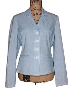 Talbots Stretch – weiß & blau gestreifte Seersucker-Jacke – Damengröße 8 - Bild 1 von 3