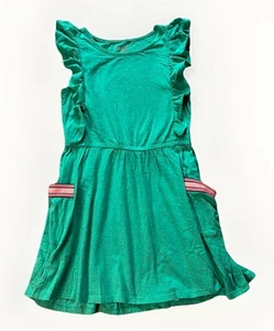 Cat & Jack Girls' Speckled Green Sleeveless Dress with Ruffled Sleeves & Pockets - Picture 1 of 7