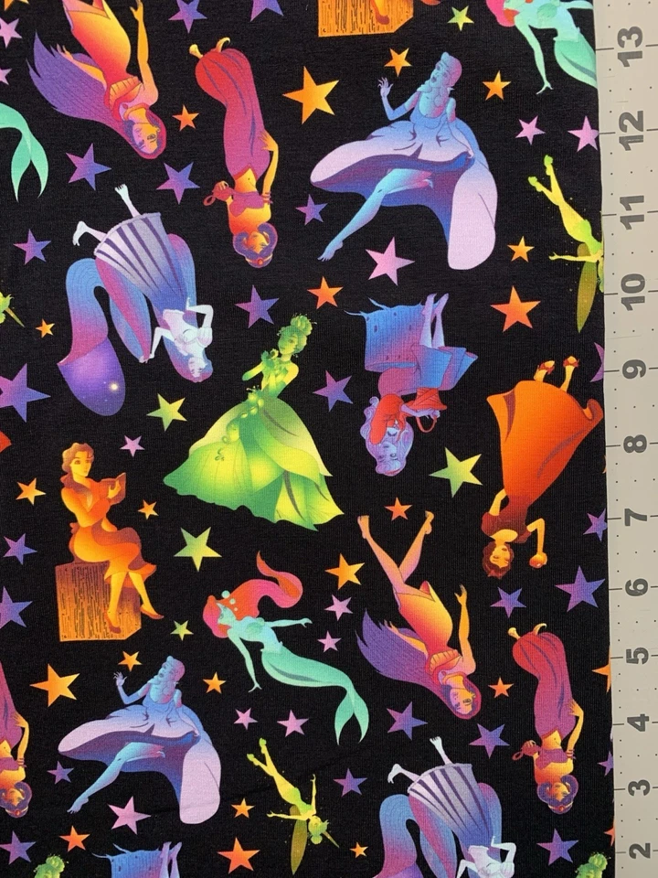Disney Neon Princesses Dark Stars Custom Fabric Fat Quarter 18”x28” Spandex - Image 1 of 1