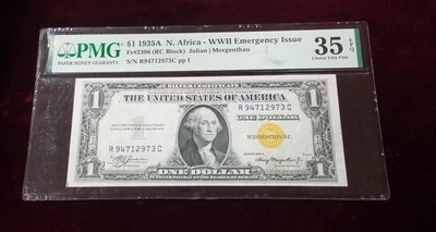 1935A $1 North Africa | PMG VF35 EPQ | Emergency Currency | Yellow Seal | WWII - Image 1 of 3
