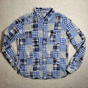 Camicia patchwork J Crew Indian Madras con bottoni preppy uomo taglia XL slim blu - Foto 1 di 12