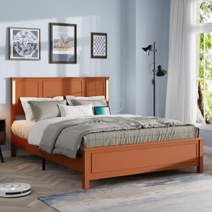 Queen Platform Bed Frame w/ Headboard, LED Lights - Picture 1 of 12