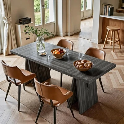 Фермерский обеденный стол для 6 человек, 63 дюйма прямоугольный деревянный кухонный обеденный стол - Изображение 1 из 4