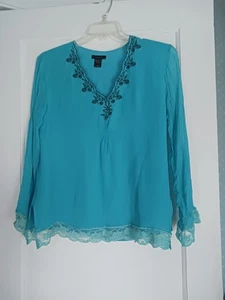 Top Silkland para mujer cuello en V azul manga larga con diseño de cuello en V talla L - Imagen 1 de 5