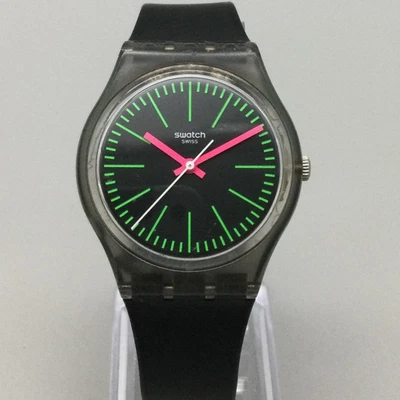 Reloj Swatch Fluo Loopy Hombre 34mm Negro Neón Dial GM189 Batería Nueva Foto 1 de 4