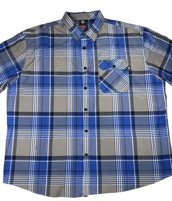 Ecko Unltd Shirt Mens 5XB Blue Gray Plaid Short Sleeve Button Front Casual - Image 1 of 4