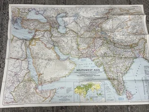 VINTAGE NATIONAL GEOGRAPHIC MAGAZINE WORLD MAP 1954 ART ARTWORK SOUTHWEST ASIA - Picture 1 of 4