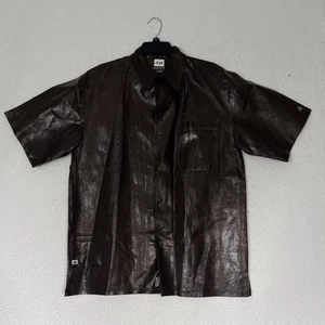Johnny Blaze Leather Shirt 90's Vintage 100% Leather Brown Button Down - Picture 1 of 18