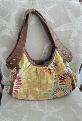 Bolso de Mano Hobo De Colección Fossil Llave-Por Floral Lona y Cuero Sintético Borde Colorido con Llave Foto 1 de 4
