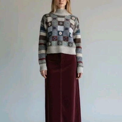 Suéter Recortado Vintage Limitado Mezcla Lana Talla S Cuadros Floral Colorido Para Mujer Foto 1 de 4