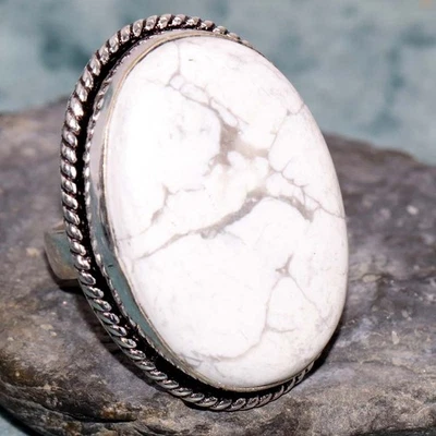 Anillo Howlite Chapado en Plata 925 EE. UU. 6,5 Mejores Regalos GW Foto 1 de 3