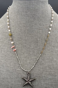 HALSKETTE signiert ARA goldfarbene Kette weiß kleine Perlen Seestern Anhänger, 21 Zoll - Bild 1 von 6