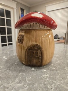 Fairy House Mushroom Cookie Jar/Canister. W/Rubber Seal On Lid - Picture 1 of 7