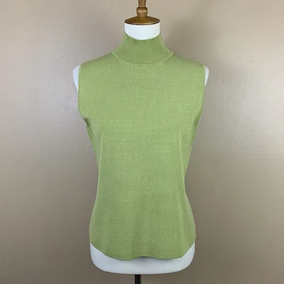 Suéter Chicos Mujer Grande Pistacho Verde Mezcla Seda Cuello Alto Sin Mangas De Colección Foto 1 de 4