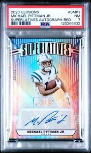 MICHAEL PITTMAN JR. AUTO PSA 7 2023 Illusions Superlatives RED #’d /99 POP 1 - Picture 1 of 2
