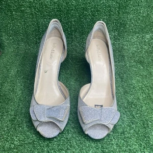 Kelly & Katie SZ 10 M Sparkle Silver Fabric Slip On Peep Toe 3.5” Heels - Picture 1 of 9