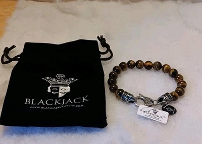 BLACKJACK Men’s Tiger Eye Stainless Steel Beaded Bracelet BJS16BTE - Image 1 of 4