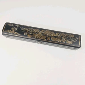 Antike chinesische Leder Fächerdose - vergoldetes Drachenmotiv Qing Dynastie 19. Jh. - Bild 1 von 18