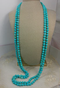 Turquoise Blue Howlite Stone Beaded Flapper Style Long Modern Classic Necklace - Picture 1 of 20