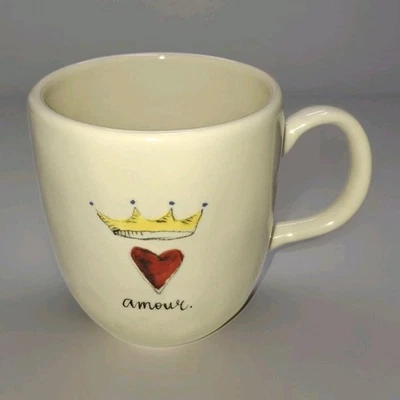 Vintage Rae Dunn Crown Heart Amour Coffee Mug Tea Magenta Red Valentines Day - Image 1 of 4