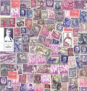 100 Pinks & Purples Real World Postage Stamps Arts & Crafts Scrapbook Decoupage - Picture 1 of 1