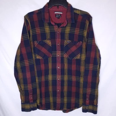 RVCA Flannel Shirt Mens Medium Plaid Navy, Red, Yellow Foto 1 de 4
