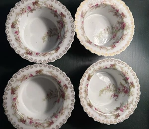 Set/4 LP Pink & Weiß Tropfen Rose & Gold Nur Auflaufförmchen - Keine Untertassen EUC - Bild 1 von 9