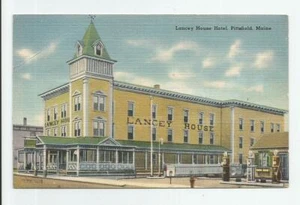 1947 Postcard Lancey House Hotel Pittsfield Maine Linen Texaco Gas Pumps ME - Picture 1 of 2