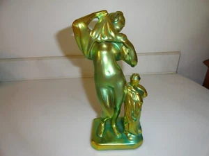 Vintage Zsolnay Art Nouveau Green Eosin Nude Woman Lady Hungarian Figurine - Picture 1 of 6