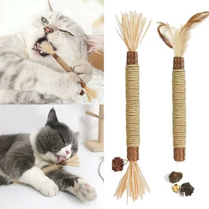 Pet Bite Cat Toy Hemp Rope Catnip Toys Cat Wand Silvervine Sticks Pet Supplies - Picture 1 of 13