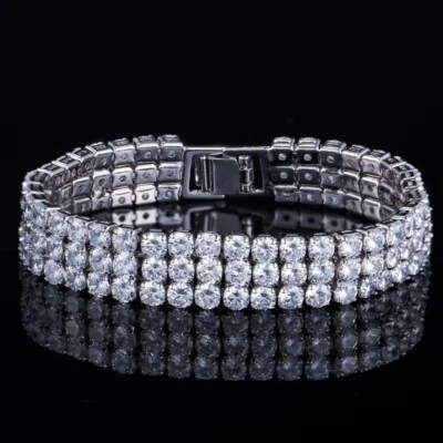 9 ctw Round Cut Diamond 3 Row Tennis Women's Bracelet 14K White Gold Plated .925 - Image 1 of 4