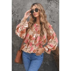 Off The Shoulder Long Sleeve Floral Blouse XL - Picture 1 of 5