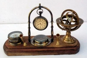 Orologio nautico in ottone antico, portapenne, bussola, oggetto da tavolo... - Picture 1 of 7