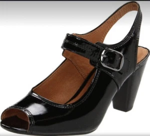 NEU Clarks Artisan Damen 8,5 schwarz Lackleder Absatz Peep Toe Schlinge Rücken - Bild 1 von 6