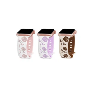 Correa de silicona grabada rosa para Apple Watch Series 10 9 8 7 6 5 4 SE SE2 Ultra - Imagen 1 de 12
