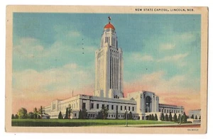 NEW STATE CAPITOL Building Dome Tower Lincoln Nebraska Postcard NE Linen 1962 - Picture 1 of 2