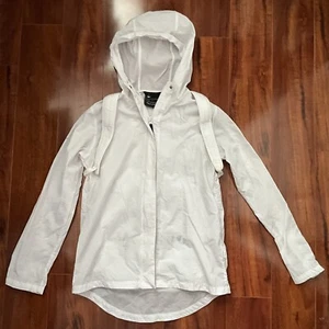 NIKE Boys Windbreaker Jacket Full Zip Hoodie Swoosh White YOUTH L Packable - Picture 1 of 3