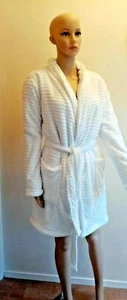 TOPSHOP hooded Striped Teddy Robe OFF WHITE sleeping gown MEDIUM NEW - Picture 1 of 6