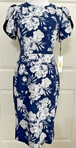 NWT Calvin Klein size 4 navy floral short sleeve sheath dress $129 - Picture 1 of 9