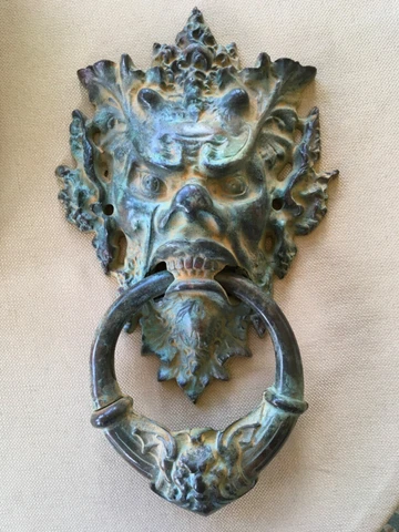 Vintage Hand Cast Iron 15” Reproduction Italy Man of the Forest Door Knocker Cover