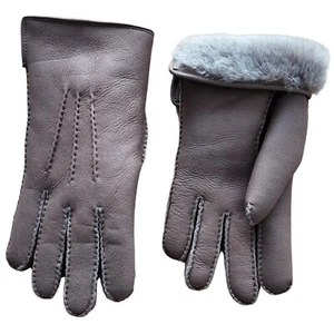 Men's warm winter gloves shearling leather hand sewn taupe color - Picture 1 of 3