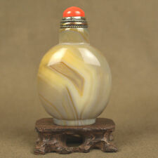 RARE WITH RED CORAL TOP LID CHINESE AGATE SNUFF BOTTLE