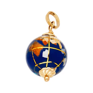 14K Real Solid Yellow Gold Earth Globe Enamel Pendant  For Men Women  - Picture 1 of 3