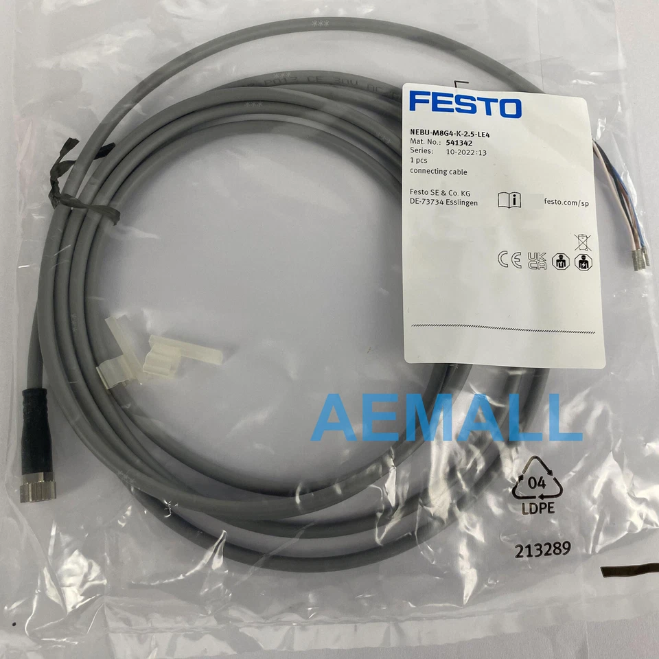 1pc New Festo 541342 Connecting Cable NEBU-M8G4-K-2.5-LE4 541342 Cable - Image 1 of 4