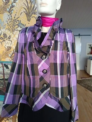 Eine neue Hemd Bluse Jacke Blazer kariert lila Töne 42  L Frank Walder Rüschen - Bild 1 von 4