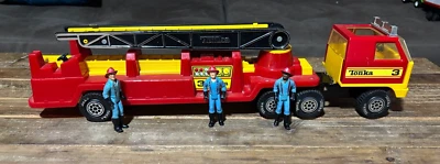 Mini Tonka / Play People Tillered Ladder Fire Truck w/ Ground Ladders & Figures - Image 1 of 4