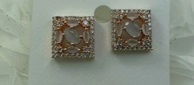 Pendientes Mujer Niña Chapados Oro Rosa Circonita Cúbica Diseño Cuadrado Hecho en India Foto 1 de 4