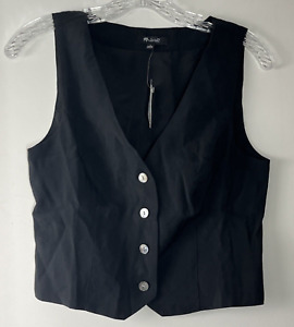 Madewell Katrina Crop Vest Top in  Softdrape Womens 2 V Neck Button Up Black