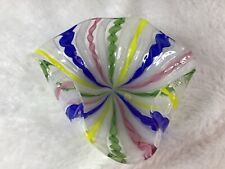 Vintage Murano Italy Latticino Ribbon Glass Candy Bowl Trinket Dish Multicolor 