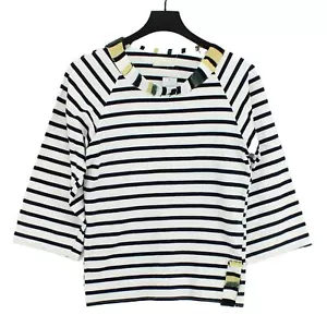 Olive Women's Top S White Striped 100% Cotton Long Sleeve Round Neck Basic - Picture 1 of 5